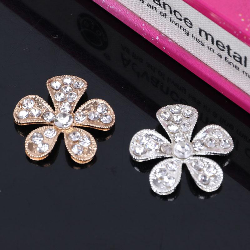Engood 100Pcs Flower Rhinestone Buttons Vintage Sewing Trim & Embellishments Craft Buckle for Wedding Decoration DIY Hair
