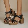 Summer New Solid Color Fish Mouth Block Heel One Line Buckle High Heel Casual Women's Sandals
