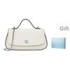 Calvin Klein Elegant Commuter Letter Shoulder Chain Mixed Material Tote Bag Small Women Handbags Lily-White 4F3282G-FUP
