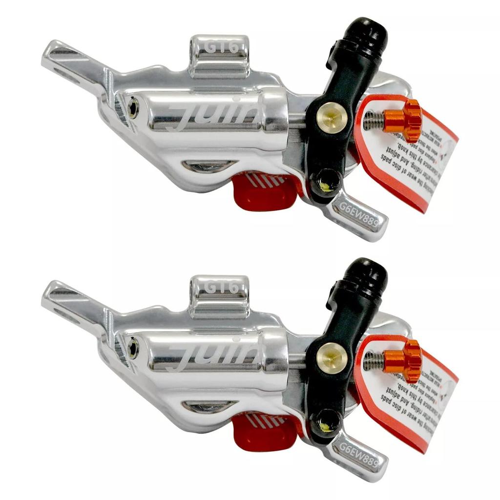 JUIN TECH GTP-6 6-Piston MTB eBike CX Hydraulic Disc Brake Caliper Set (F+R), Silver, JT2741