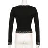 Sexy U-Neck Lace Bow Slim Fit Long Sleeve Y2K T-Shirt for Spring & Autumn