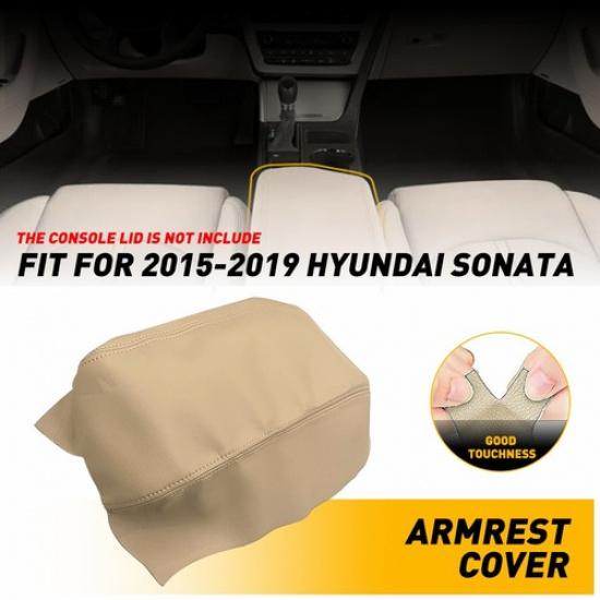 Leather Center Console Lid Armrest Cover Skin Beige For 2015-19 Hyundai Sonata A