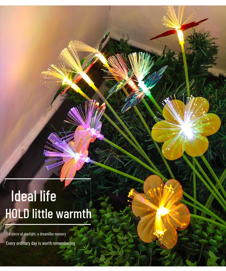 Stainless Steel LED Solar Courtyard Light - Waterproof Outdoor Fiber Optic Flower Ground Plug for Villa Garden Atmosphere