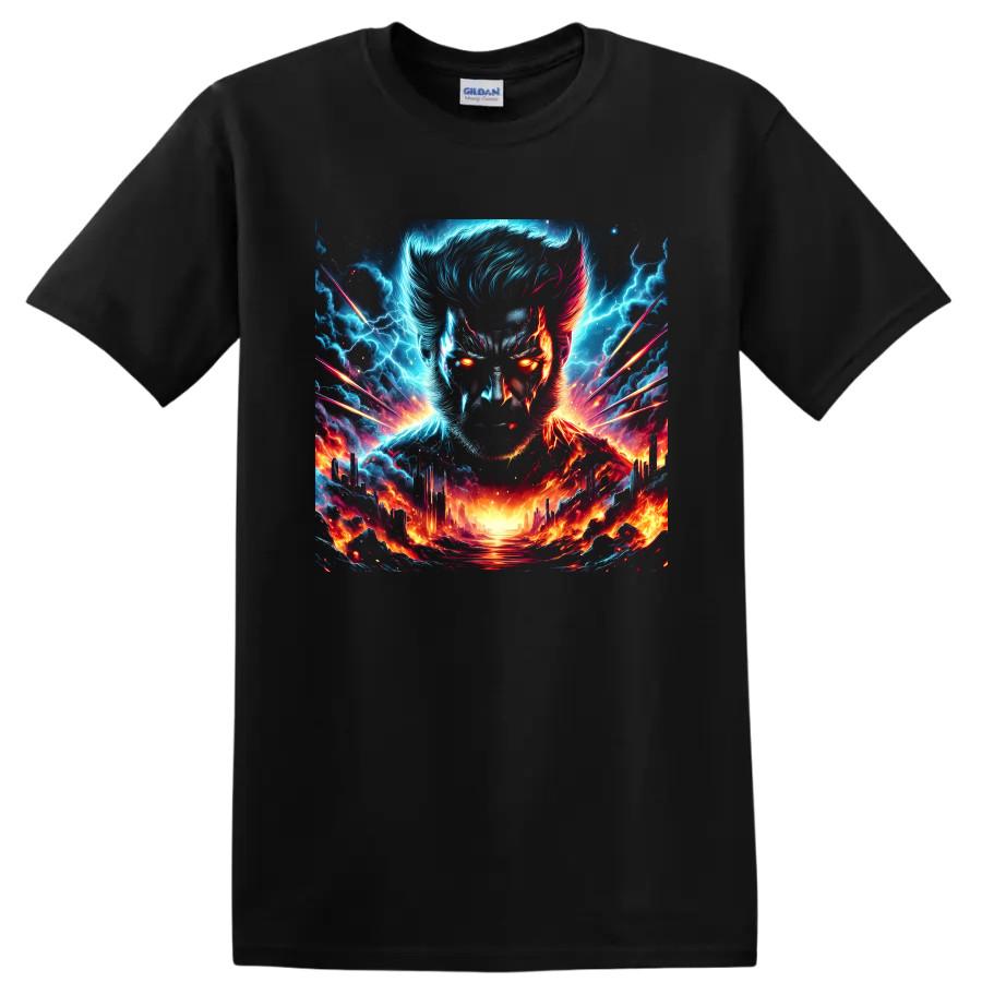 Wolverine Superhero T Shirt w/ Lightning Fire Cosmic Art Graphic Tee Gift Print