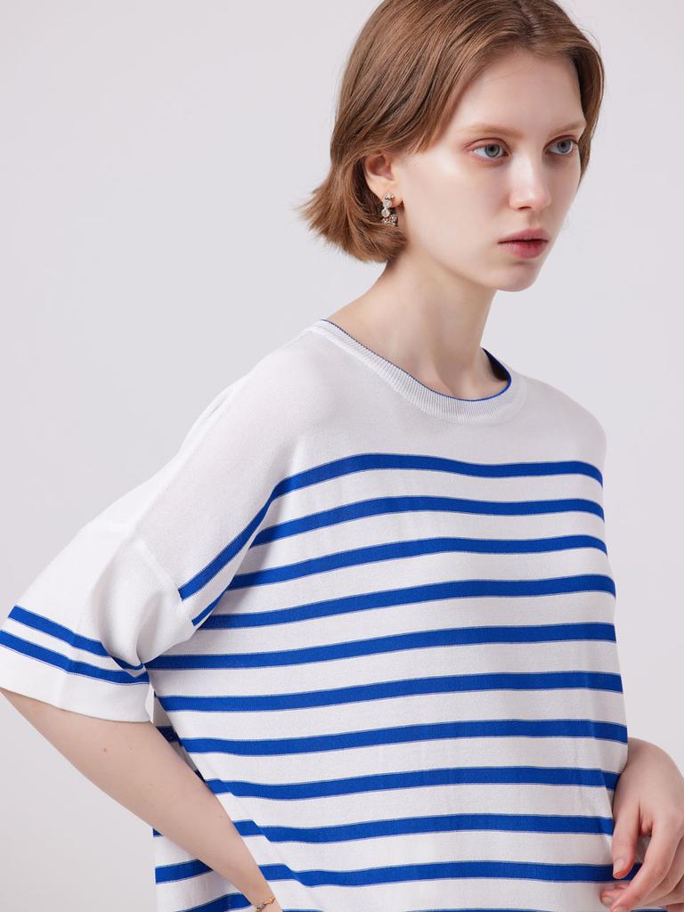 AYIHOLIC CASHMERE Marine Stripe Round Neck Pullover