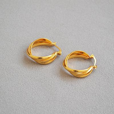 Niche Design, Simple Brass, 18K Gold-Plated Winding Circle, Cold Temperament, Versatile Hoop Earrings, Stud Earrings