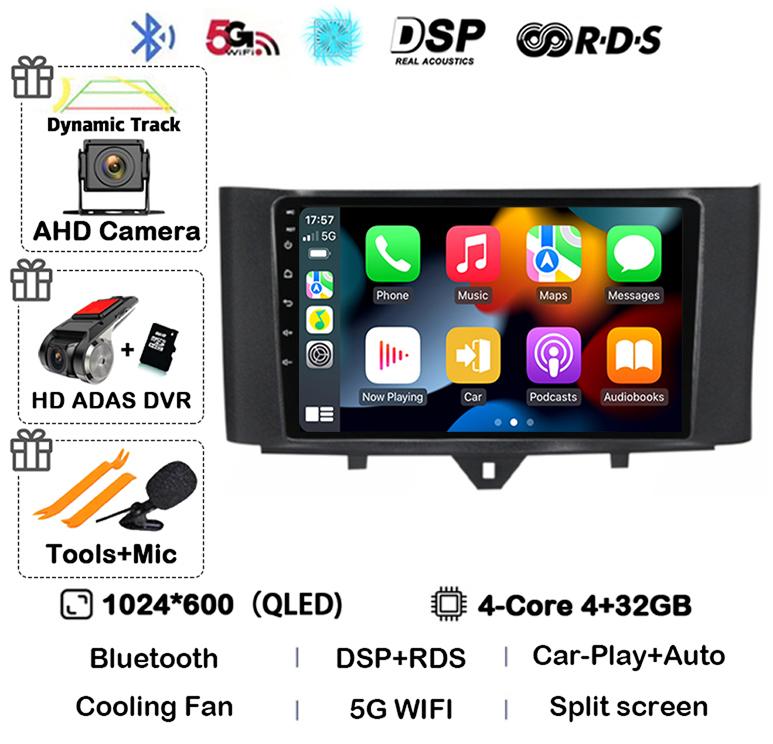 Android 14 Carplay Car Radio For Mercedes Benz Smart Fortwo 2006 -2011 2012 2013 2014 2015 Multimedia Video Player GPS Stereo 4G