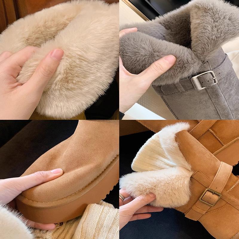Grape mother studiolee the night before the first snow~ two wear buckles with thick bottom fluffy flanged medium tube snow boots women winter