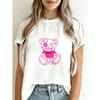 Crewneck T Shirt White Pink Teddy Bear With Beloved Text Graphic Print Casual Everyday Wear