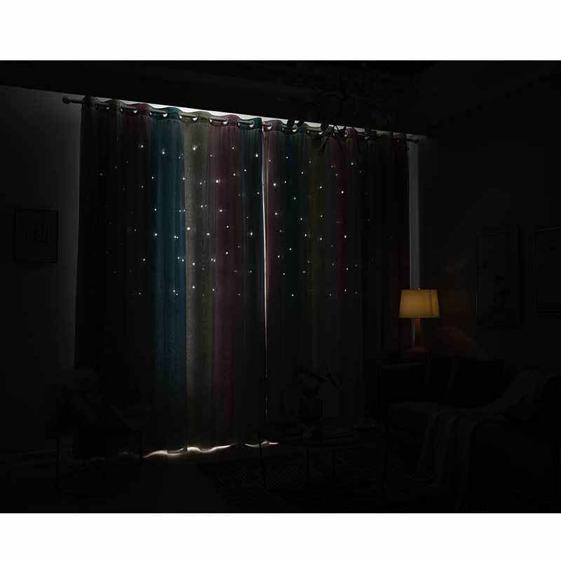 Gradient Striped Blackout Curtains Dual-Layer Sheer & Fabric Grommet Top All-in-One Window Drapes Home Decor