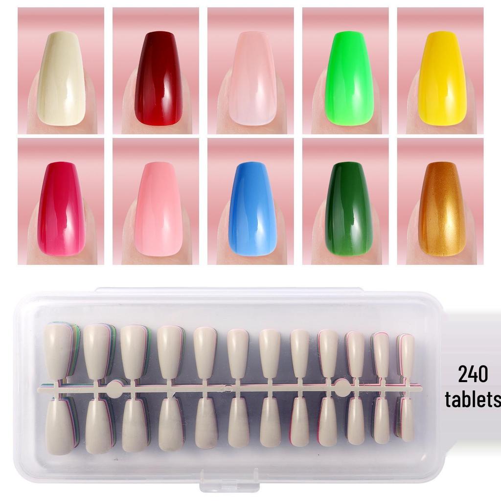 Solid Color Manicure Nail Tips Set with Multi-color Options - 240 Wearable Fake Nail Stickers