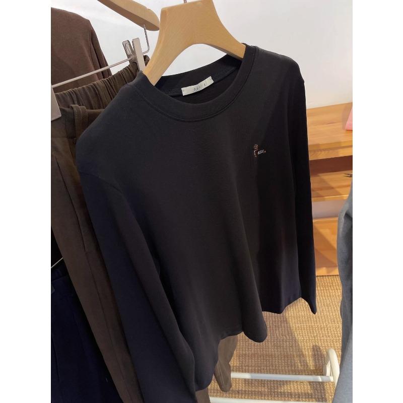 Dog Embroidered Round Neck Long-sleeved T-shirt for Women Autumn and Winter German Velvet Bottoming Shirt with Top