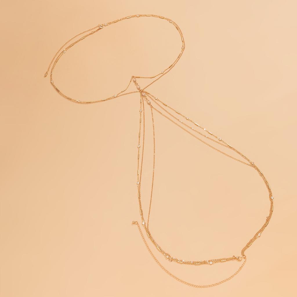 Temperament fashionable imitation crystal fringed multi-layer clothing, simple cross chain body chain women