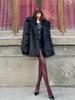 2025 Eco-Friendly Faux Fur Fox Coat for Women - Black, Autumn/Winter