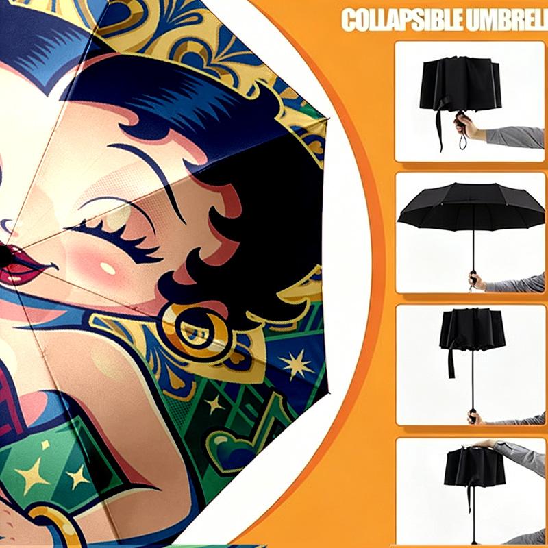 Betty Boop Print Umbrella Automatic Opening/ Closing - Portable Foldable Design - Daily Use for Travel/Outdoor - Gift for Birthday