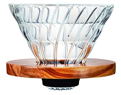 V60 Heat-Resistant Glass Pour-Over Coffee Dripper, Olive Wood, 02, for 1-4 Cups (VDG-02-OV)