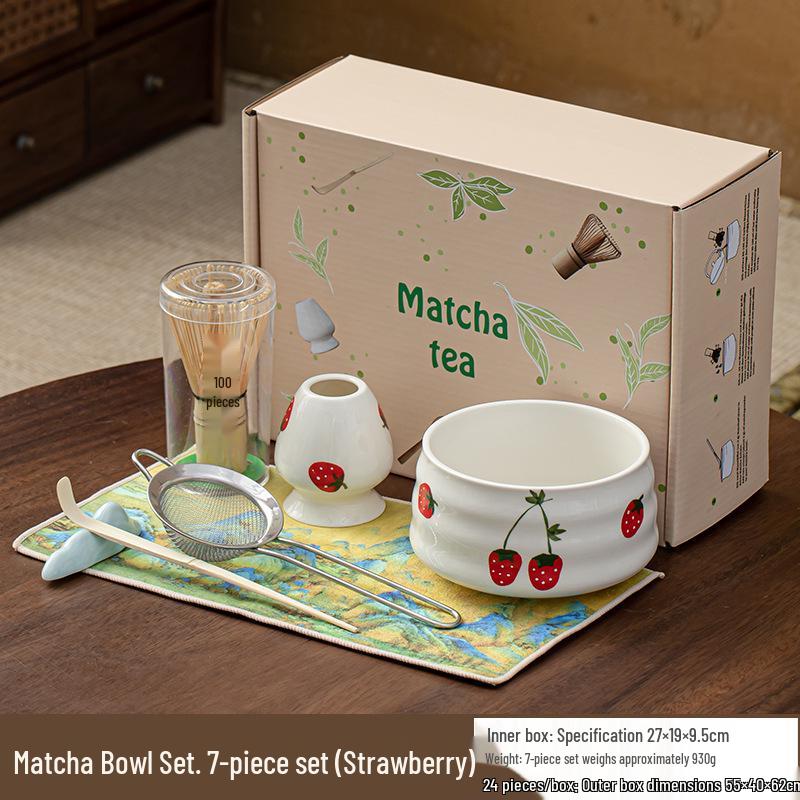 Hand-Painted Matcha Tea Ceremony Set: Whisk, Stirrer, Hyakuhon-date Chasen, and Souvenir Brush