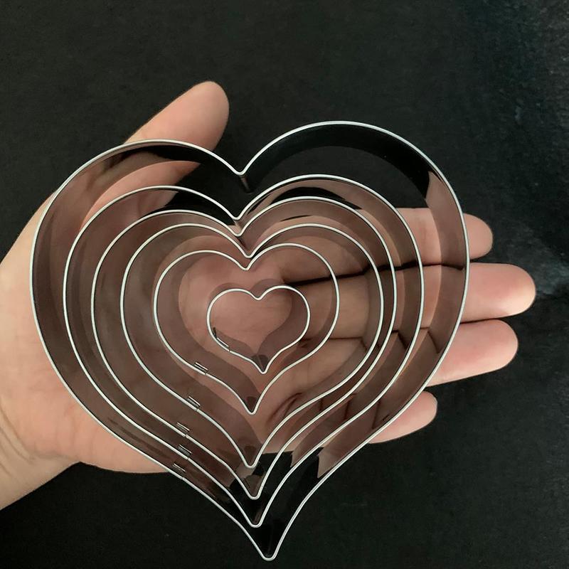 6Pcs Heart Cookie Cutter Set Stainless Steel Biscuit Mold Cake Decorating Tool Cookie Fondant Pastry Baking Mold Cookie Cutter
