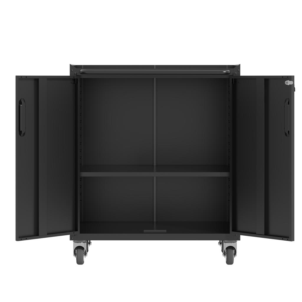 Heavy-Duty Metal Garage Storage Cabinet with Wheels, 75 x 42 x 88 cm, with Lock - Universal for Office, Basement, Workshop (Assembly Required)