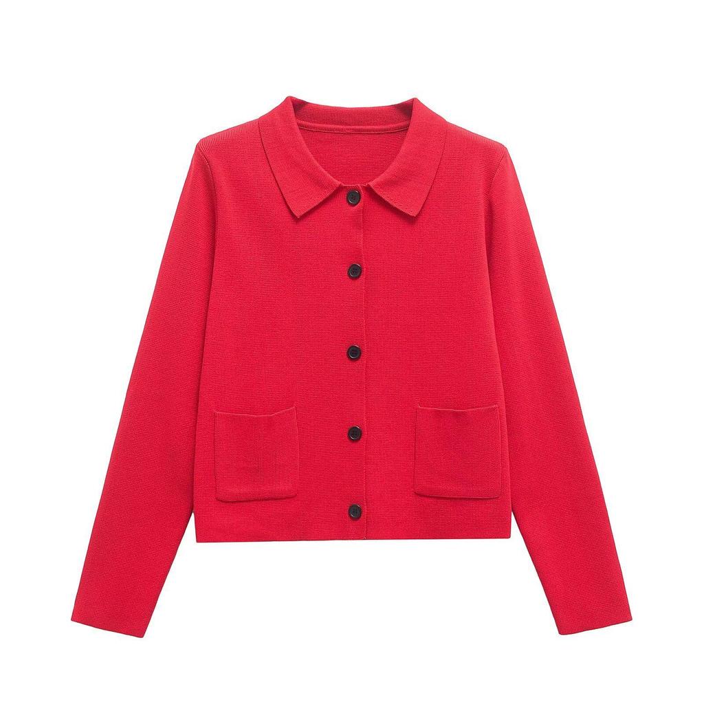 Spring 2025 Women's Versatile Knit Cardigan: Elegant, Commuter-Friendly Lapel Design