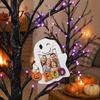 Halloween Keepsake Frame Cute Ghost Wooden Photo with Hanging Rope, Creative Rustic Wood Picture for Holiday Party Decor And Home Wall Decoration