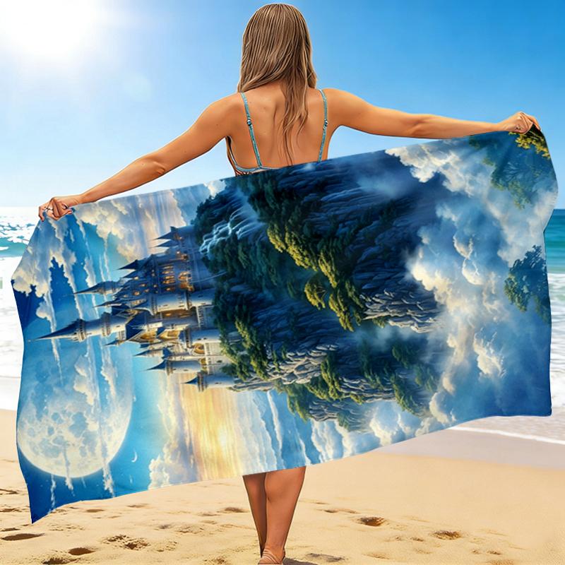 1Pc Castle Sky Beach Towel, Quick Dry, Multi-Use for Beach Pool Gym Yoga Home Travel, Christmas, Halloween, Xmas Gift S929268