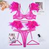 Women Sexy Exotic Set Feather Lace Lingerie Bra Set Elegant See Through Underwear Party Club Micro Bikini Thong Exotic Apparel