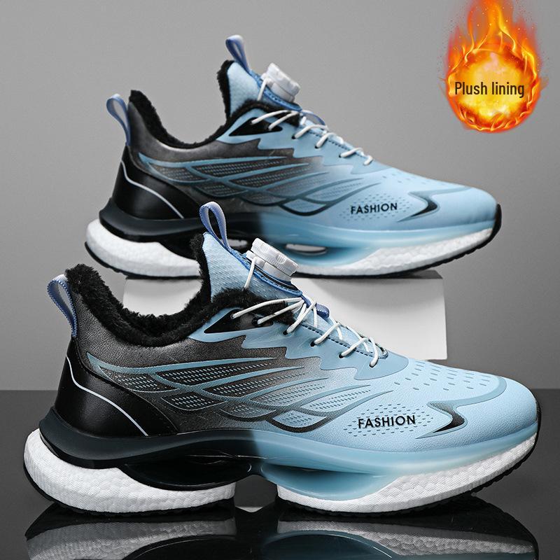 2025 Herren Atmungsaktive Laufschuhe mit dicker Sohle, Drehknopf & Popcorn-Dämpfung