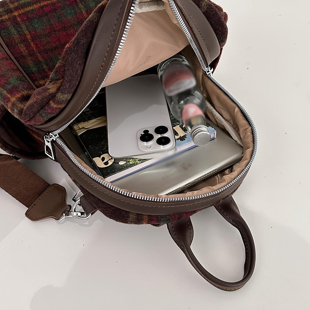 Casual Vintage Plaid Nylon Backpack for Women Large Capacity Zippered Adjustable Shoulder Straps Polyester Lined Carry-Over Daypack