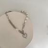 Korean Patchwork Choker Necklace - Minimalist, Asymmetrical Pearl & Heart Cutout Design