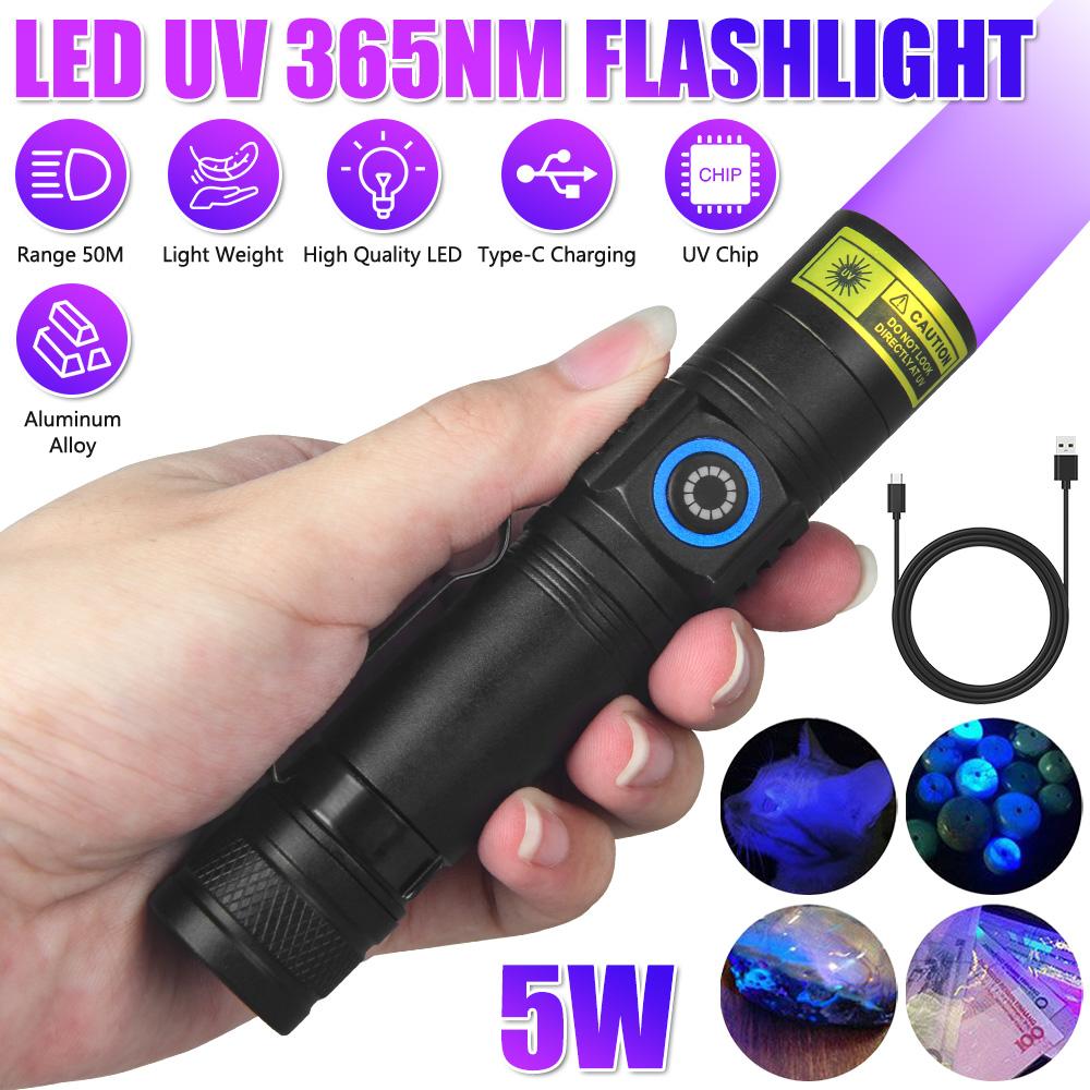 2PCS Mini UV Flashlight 365nm Ultraviolet Blacklight USB Rechargeable Purple Linternas Carpet Pet Urine Detector Catch Scorpion
