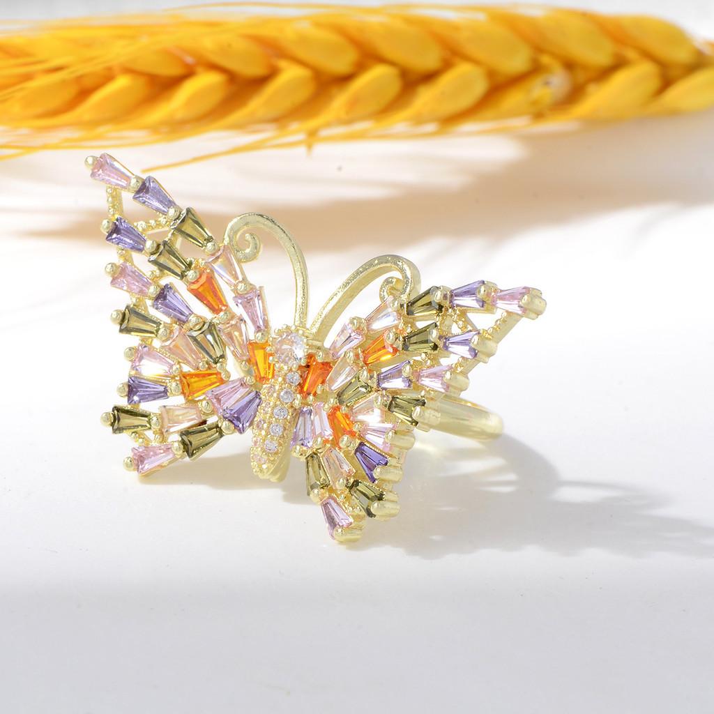 Copper Zircon Flower Open Ring For Women With Adjustable Size And Christmas Holiday Style