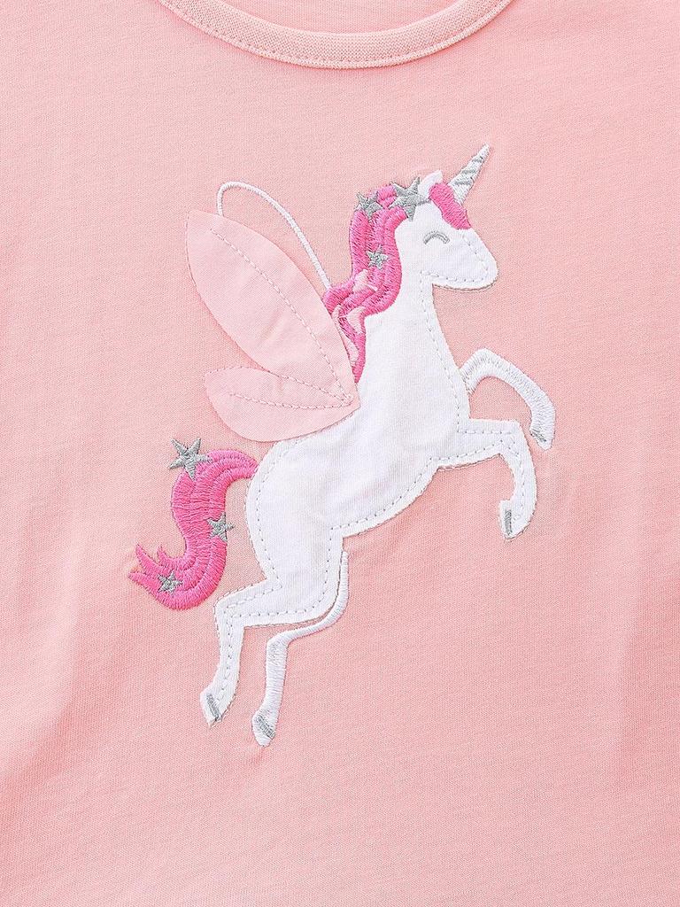 Unicorn Print European & American Style Girls' Princess Dresses In Knitted Cotton