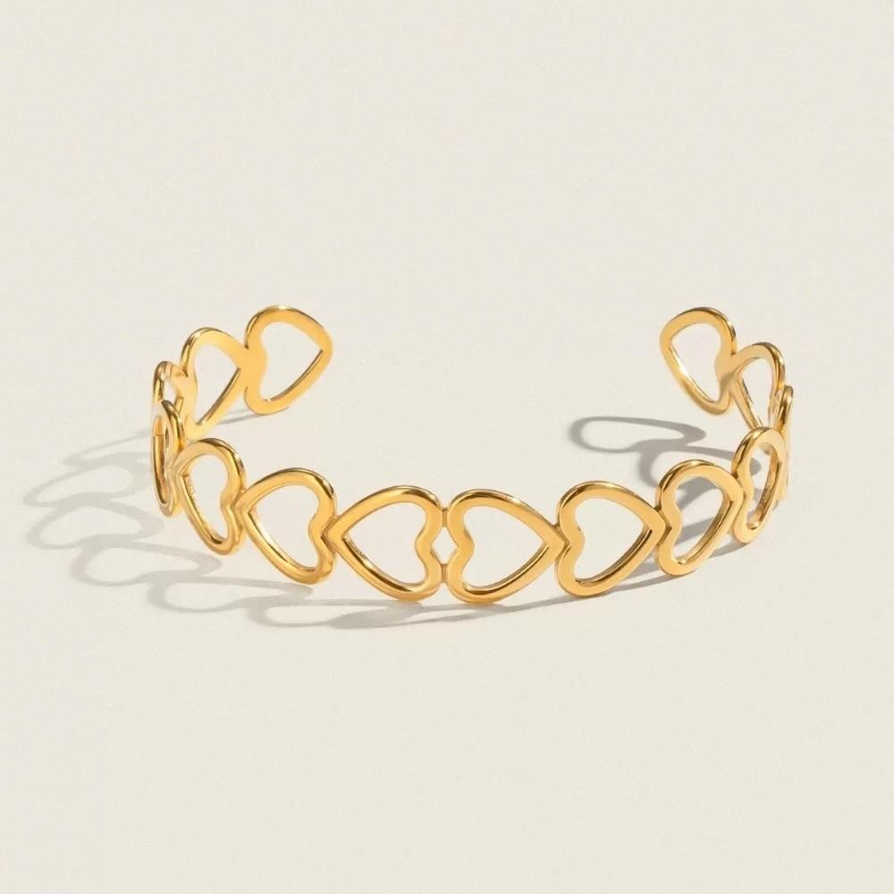Gold Color Square Link Bracelet Hollow Out Women Bangle Open Cuff Bracelet  Wedding Jewelry Gift
