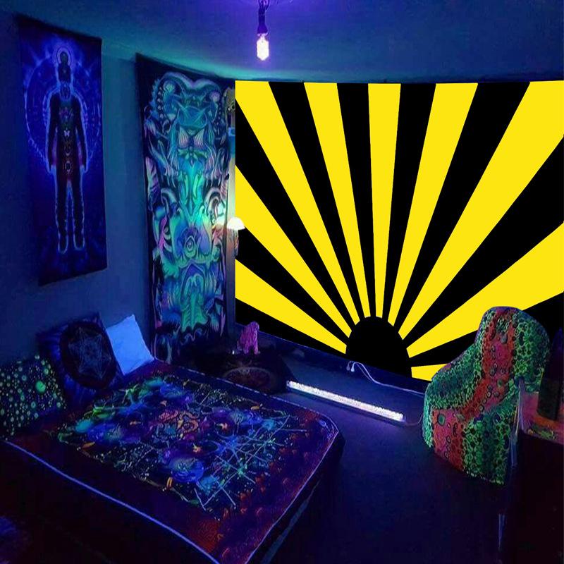 Black Light Tapestry Wall Hanging UV Reactive Psychedelic World Hippie  for Bedroom Dorm Indie Room Decor