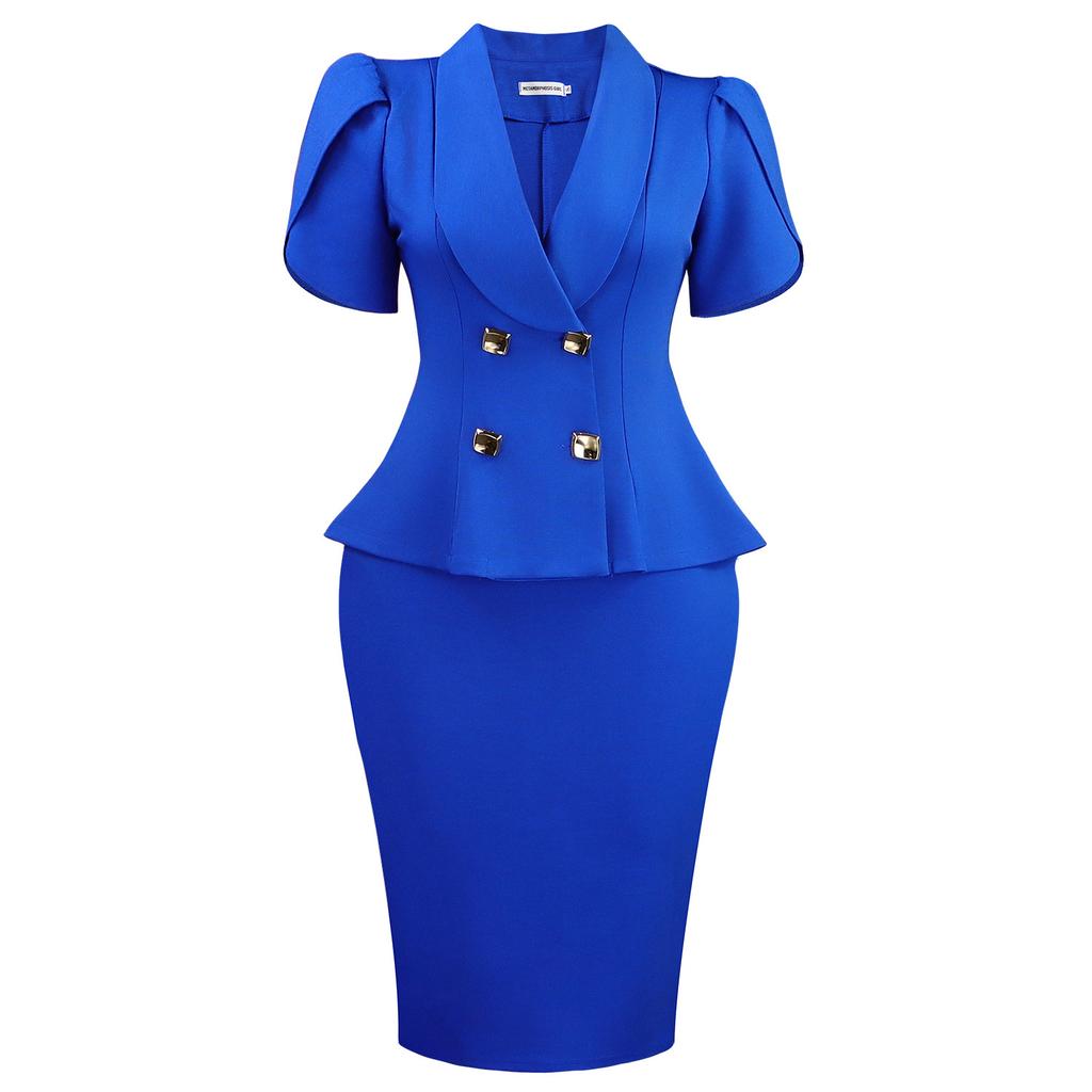 Women Plus Size Turn Down Collar Elegant Casual Two Piece Skirt Suit