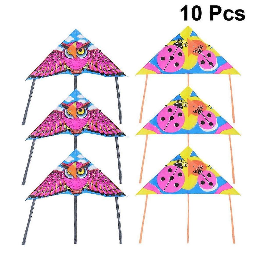 10 Pcs 60cm Brim Windproof Silk Kite Outdoor Flying Toys Funny Triangle Kite Without Cord for Children Park Garden Games Supplies (Random Style)