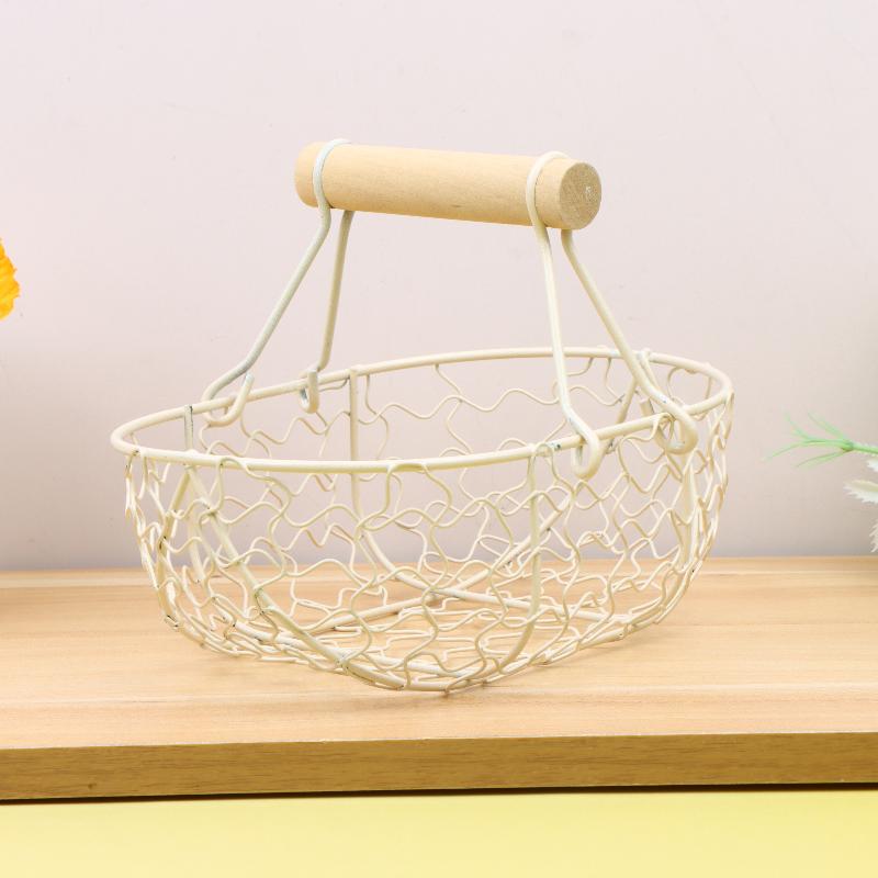 Cesta de Almacenamiento de Alambre Metálico con Asa Portátil Organizador Portahuevos Fruta Pan Cesta de Frutas Creativa Para Cocina Hogar Picnic