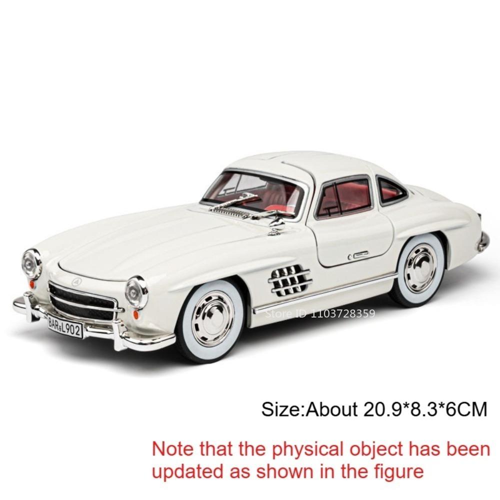 1:24 Kevers 300SL Model Speelgoed Vintage Auto's Metaal Diecast Verfijnd Interieur Schokdemping Geluid Licht Deuren Openen Decoraties