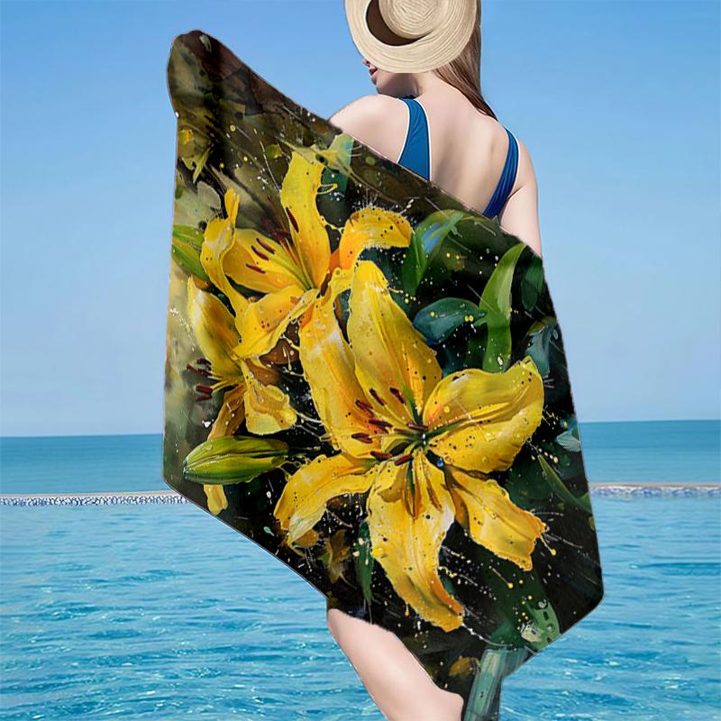 Golden Lily Bloom Beach Towel, Super Soft Microfiber, Gift for Her/Him, Birthday, for Pool, Beach, Travel, Home Decor Fan gifts