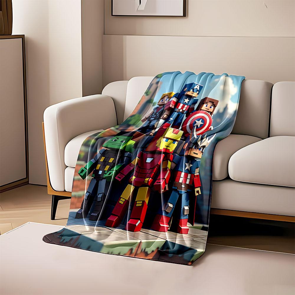 Blocky superhero characters designed in a pixelated, Minecraft-like style. for all seasons blanket lunch break throw gift 80cm x 120cm