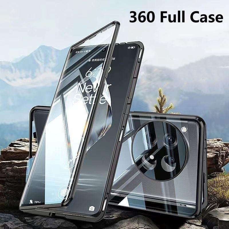 360 Grad Vollschutzhülle für OnePlus ACE 3 Pro OnePlus12 12R 11 ACE2 5G Doppelseitige Magnetische Adsorption Metall Gehärtetes Glas Handyhülle