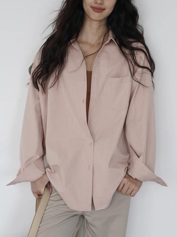 Autumn Light Pink Layered Loose Shirt Jacket - Korean Style Women's Fashion