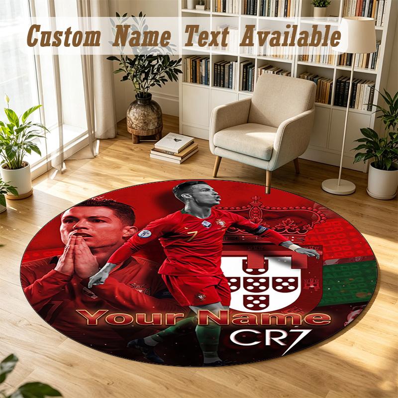 Round Rug Custom NameCristiano Ronaldo Pattern Non Slip Carpet Home Floor Decor