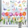 Spring Tulip and Butterfly Floral Pattern Window Stickers Static Cling Decals for Living Room Glass Doors and Windows Decoration