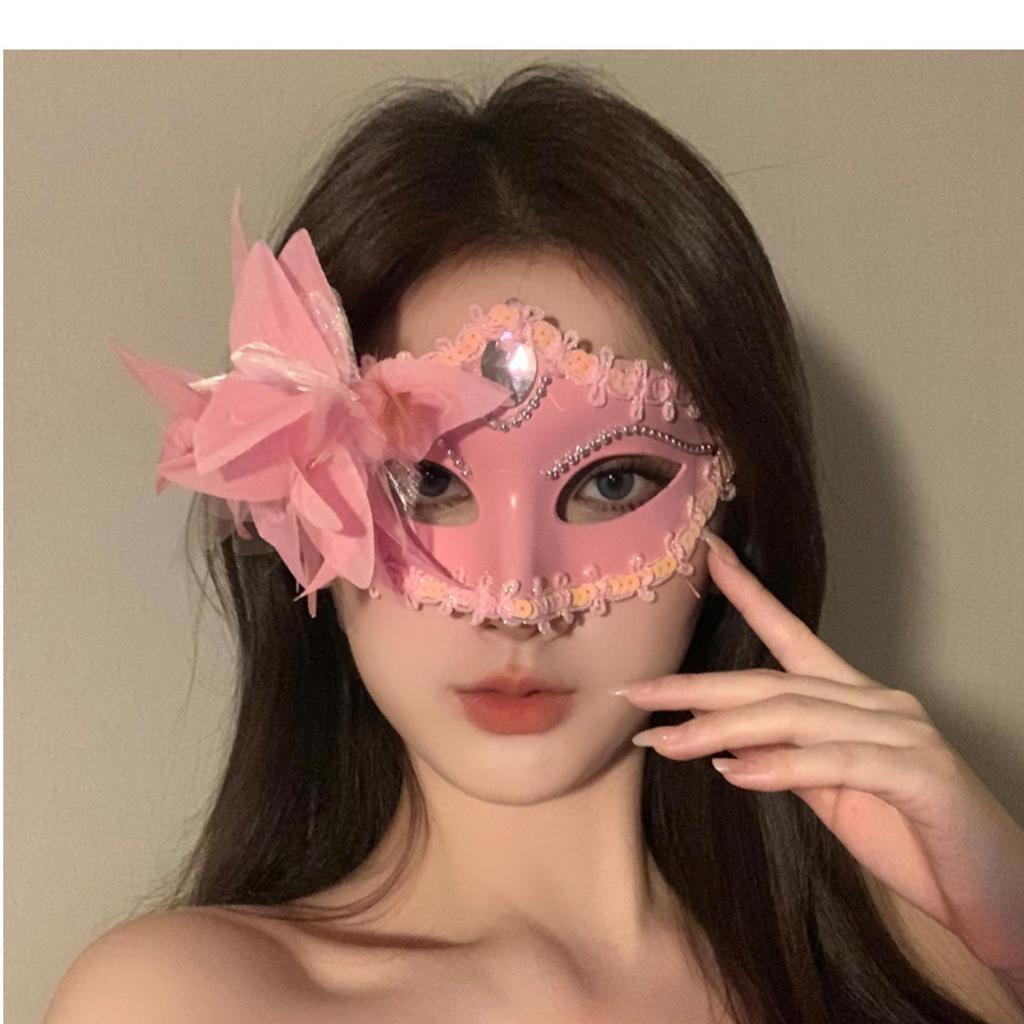 Women's Halloween Floral Half Face Mask - Colorful Masquerade Accessories for Parties