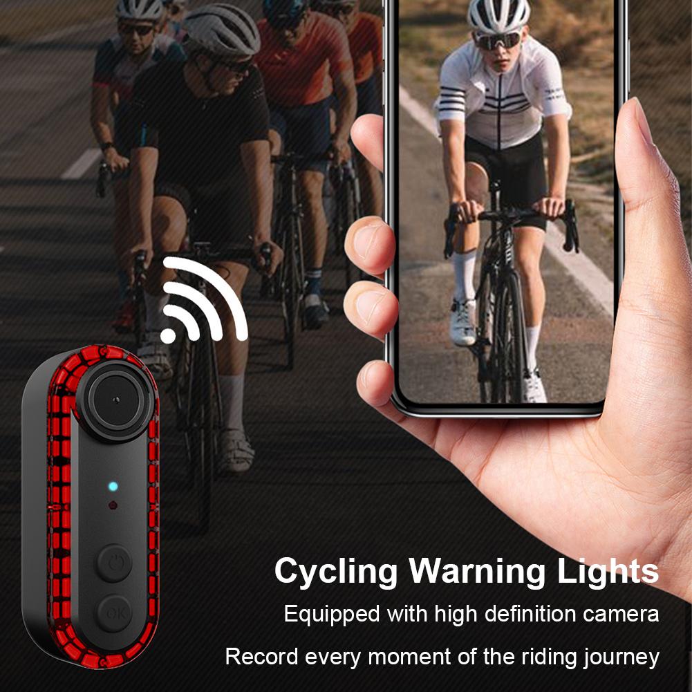 Bicycle Tail Light Camera Recorder 1080P HD DV Camera Taillight 3400mAh Battery Continuous Recording 6H for Road Urban Cyclists