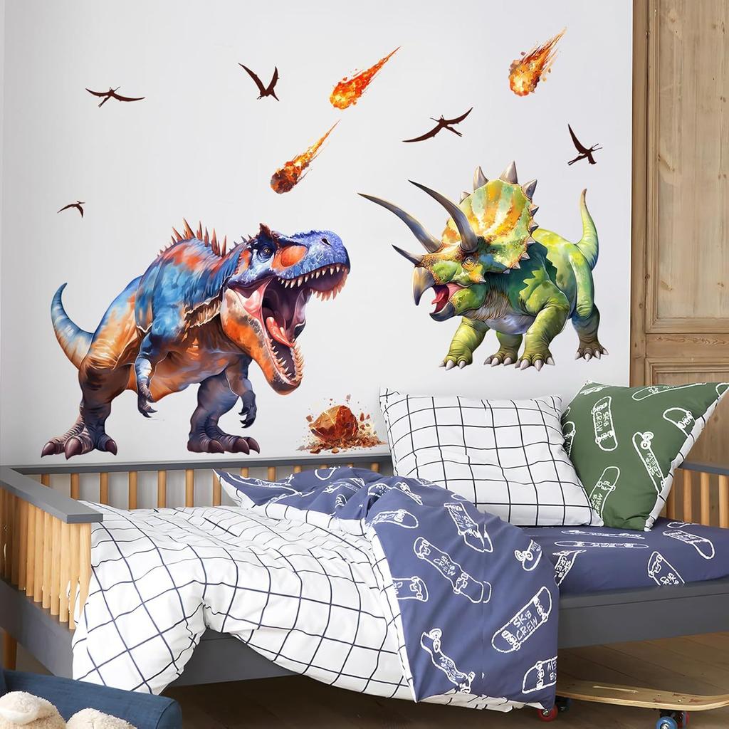 Cartoon Dinosaur Wall Sticker T-Rex Wall Decal Kids Room Decor Cute Animal Self Adhesive Sticker Boys Bedroom Decoration