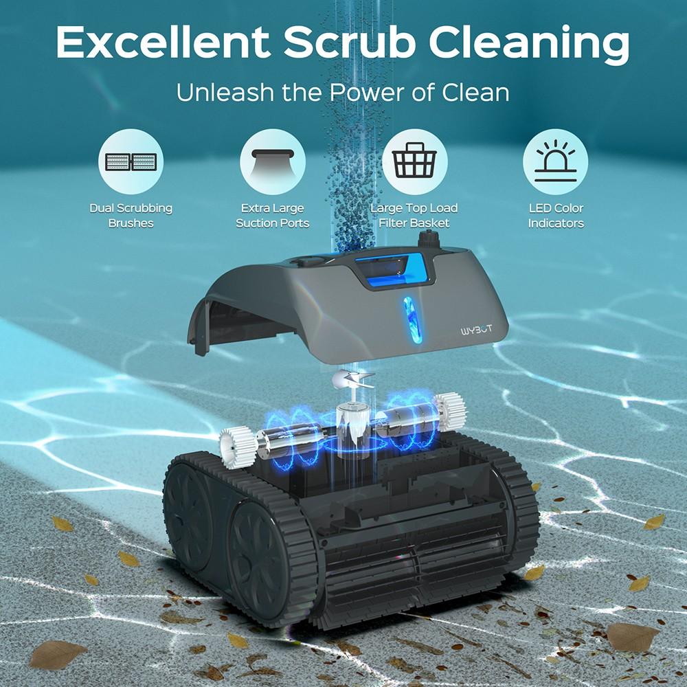 WYBOT C1 MAX Cordless Pool Robot Vacuum with APP, 180-240min Runtime, 3 Cleaning Modes, Wall Climbing, 65W Suction Power, Up To 2152sq.ft Area, Gray