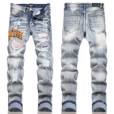 Calça Jeans Masculina Azul Street Fashion Jovem Rasgada Elástica Slim Perna Reta 3892